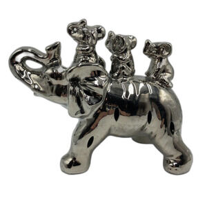 Elephant Family Animal Metal Jungle Safari Wild Kingdom Tabletop Shelf Décor